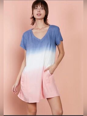 Trifecta Billy T Ombre V-Neck Casual Dress Blue-White-Red size Large - July 4th
